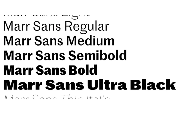 Marr Sans specimen from Commercial Type