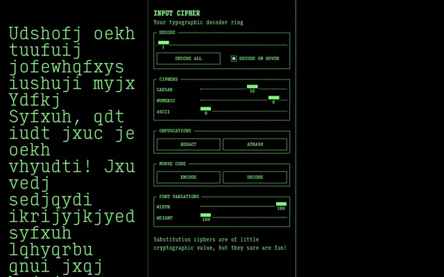 Input Cipher specimen from David Jonathan Ross