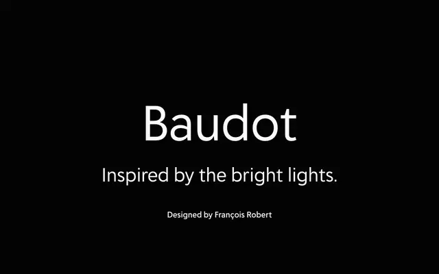 Baudot specimen from Delve Fonts