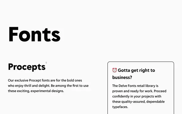 Procept specimen from Delve Fonts