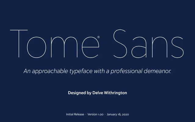 Tome Sans specimen from Delve Fonts