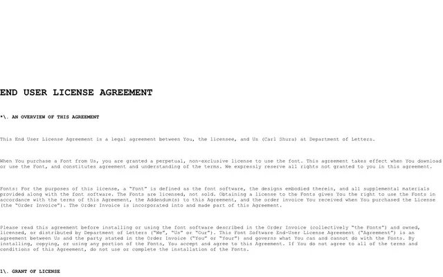 Department of Letters EULA specimen from Department of Letters