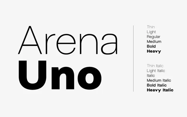 Arena Uno specimen from Designova Fonts