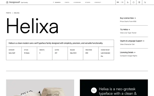 Helixa specimen from Designova Fonts