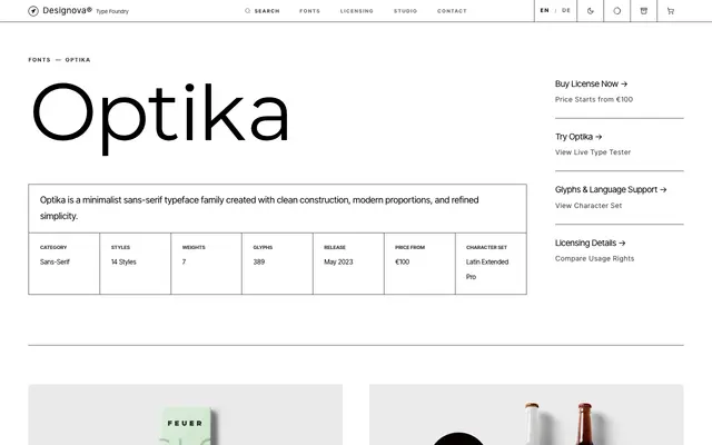 Optika specimen from Designova Fonts