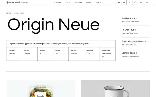 Origin Neue specimen from Designova Fonts