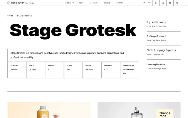 Stage Grotesk specimen from Designova Fonts