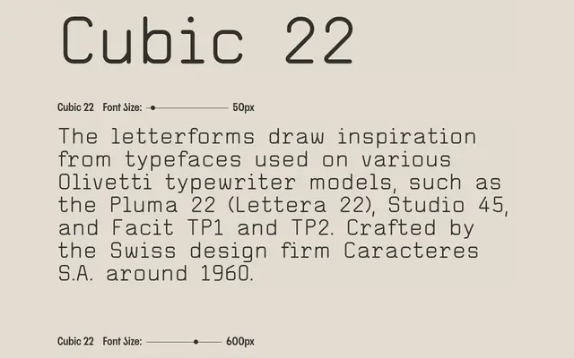 Cubic 22 specimen from Dotless type