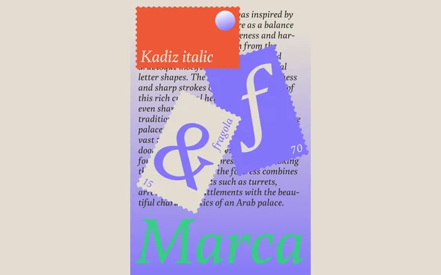 Kadiz Italic specimen from Dotless type
