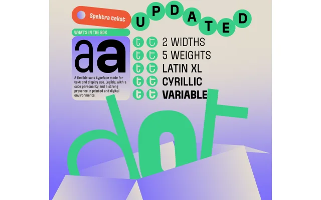 Spektra Tekst specimen from Dotless type