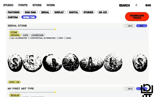 Open Tab specimen from Dum Dum Studio