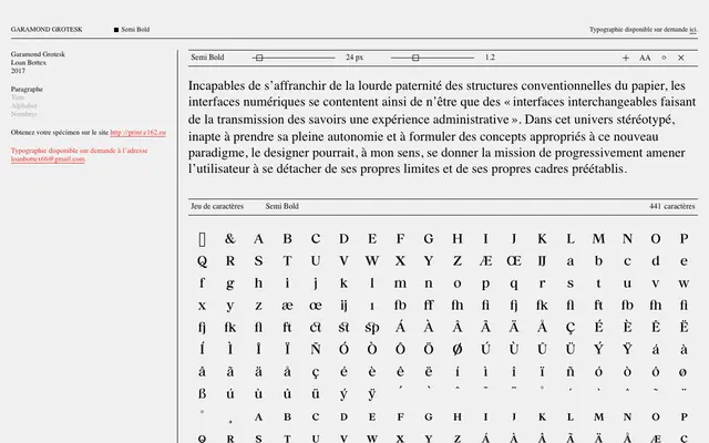Garamond Grotesk specimen from E162