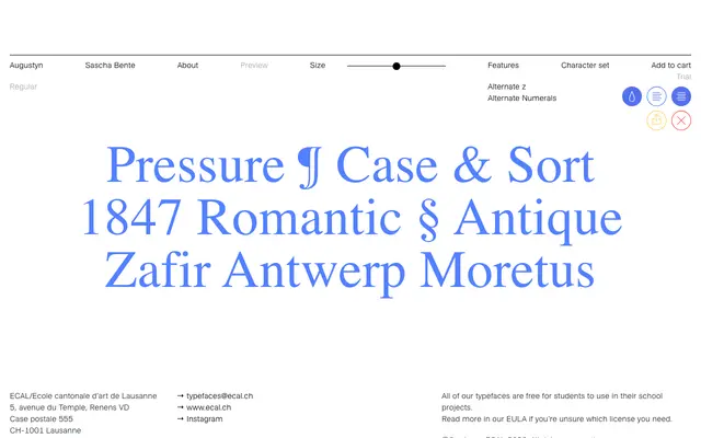 Augustyn Display specimen from ECAL Typefaces
