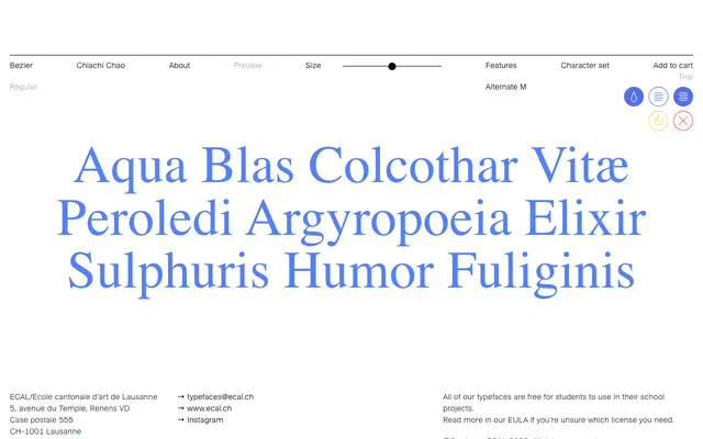 Bezier specimen from ECAL Typefaces