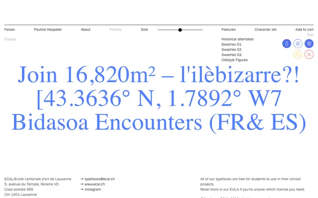 Faisan Display specimen from ECAL Typefaces