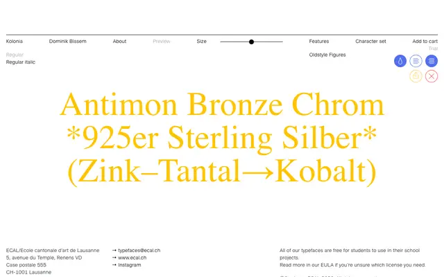 Kolonia specimen from ECAL Typefaces