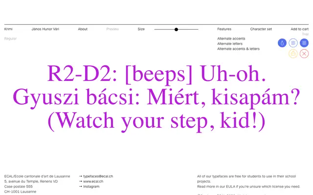 Krimi specimen from ECAL Typefaces