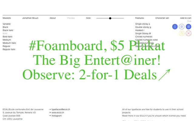 Maskots specimen from ECAL Typefaces