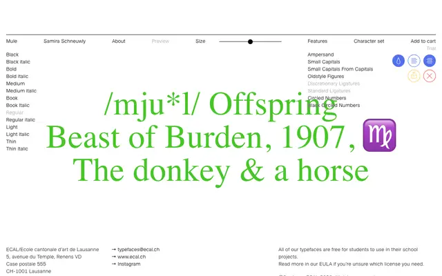 Mule specimen from ECAL Typefaces