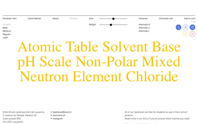 Parabole Text specimen from ECAL Typefaces