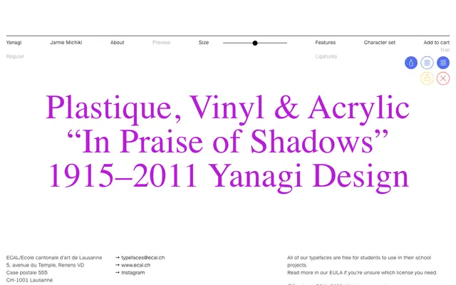 Yanagi specimen from ECAL Typefaces