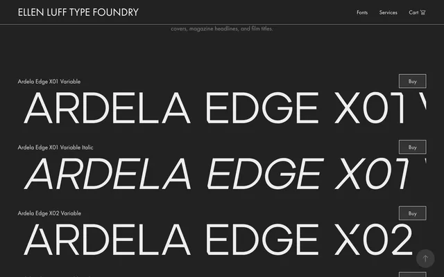 Ardela Edge specimen from Ellen Luff Type Foundry