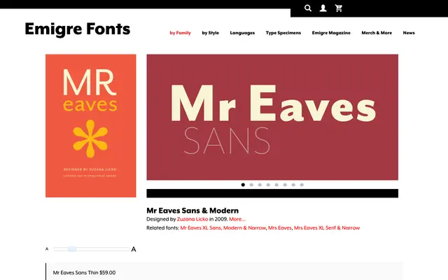 Mr Eaves Sans & Modern specimen from Emigre