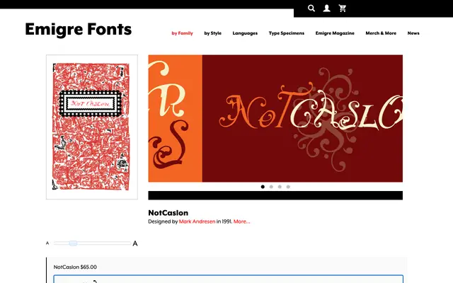 NotCaslon specimen from Emigre