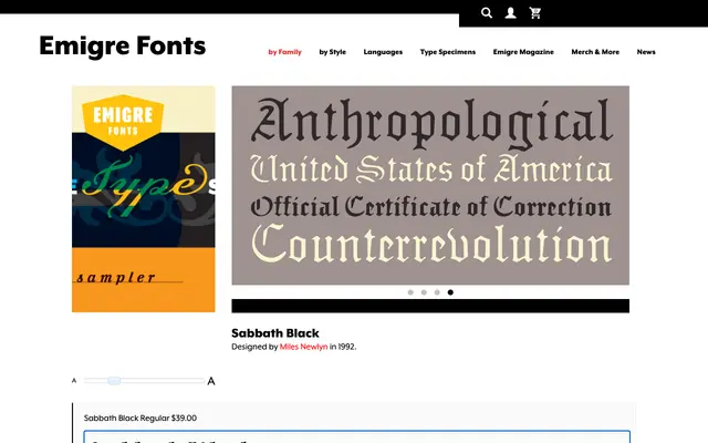 Sabbath Black specimen from Emigre