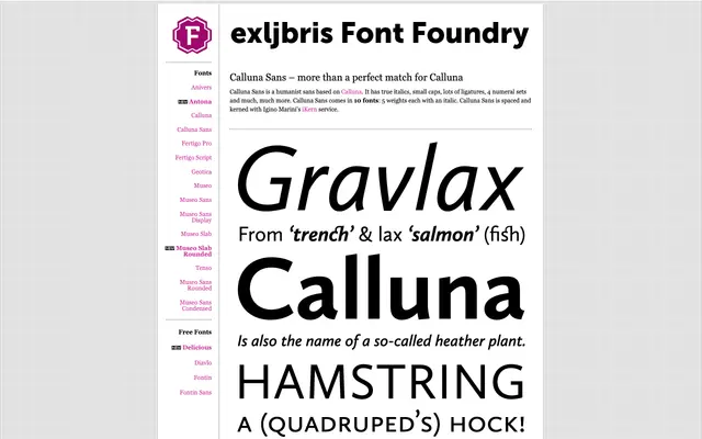 Calluna Sans specimen from exljbris