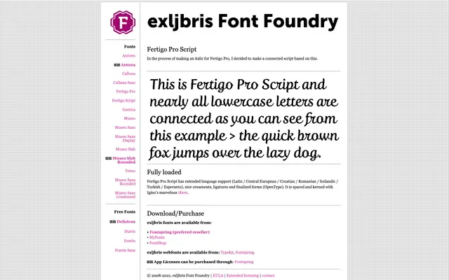 Fertigo Pro Script specimen from exljbris