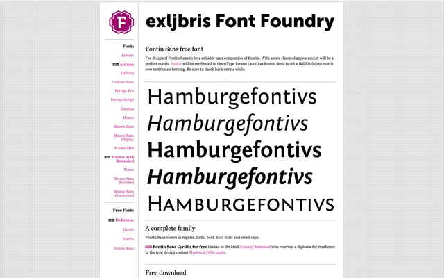 Fontin Sans specimen from exljbris