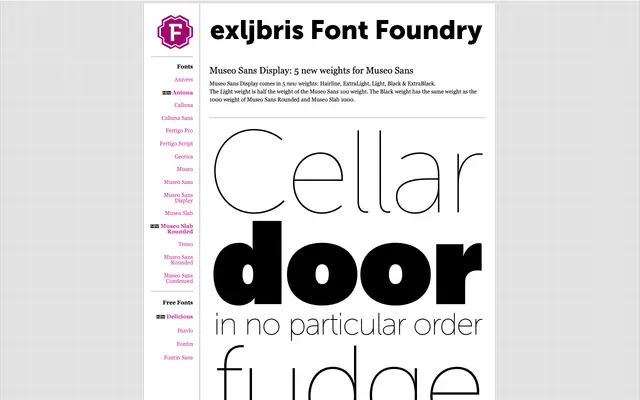 Museo Sans Display specimen from exljbris