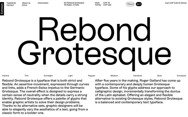 ES Rebond Grotesque specimen from Extraset