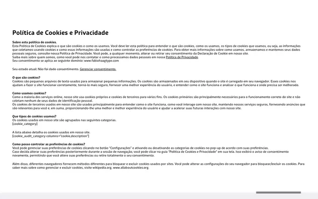 Política de Cookies e Privacidade specimen from Fabio Haag