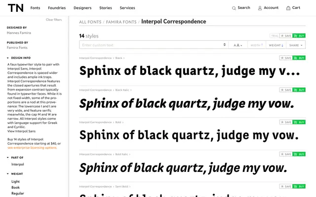 Interpol Correspondence specimen from Famira Fonts