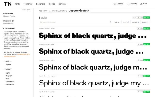 Jupette Grotesk specimen from Famira Fonts
