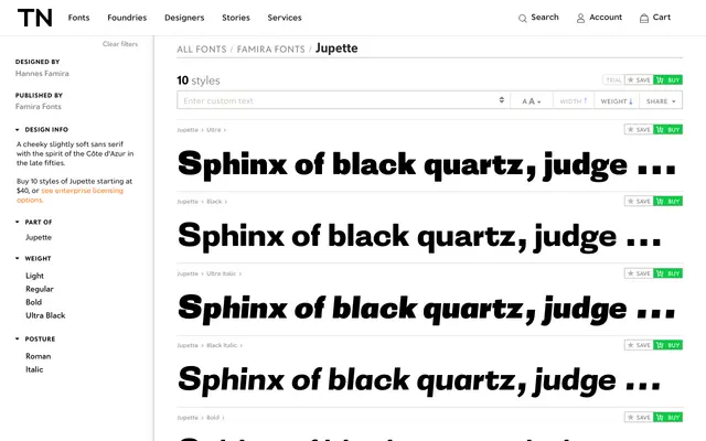 Jupette specimen from Famira Fonts