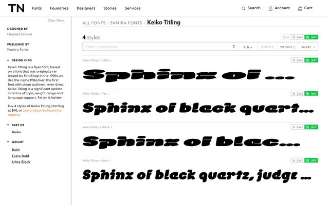 Keiko Titling specimen from Famira Fonts