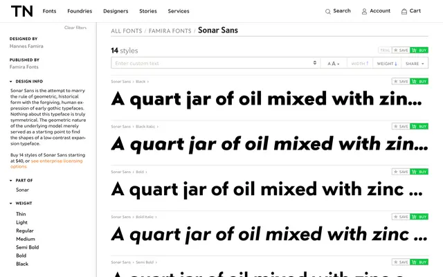 Sonar Sans specimen from Famira Fonts