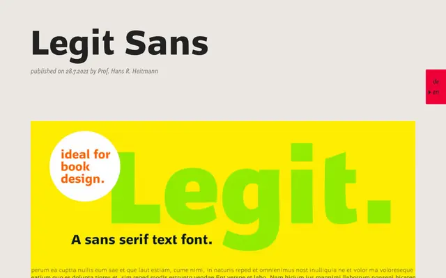 Legit Sans specimen from Finaltype