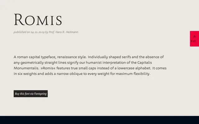 Romis specimen from Finaltype