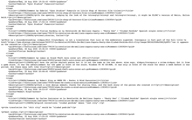 Fonts In Use – Comments RSS specimen from Fonts In Use