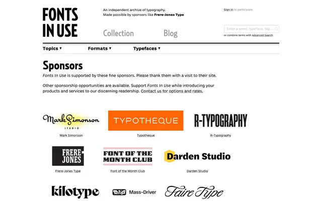 Sponsors specimen from Fonts In Use
