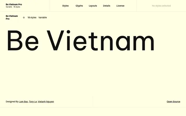 Be Vietnam Pro specimen from Fontshare