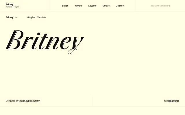 Britney specimen from Fontshare