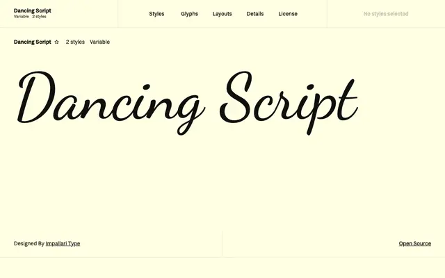 Dancing Script specimen from Fontshare