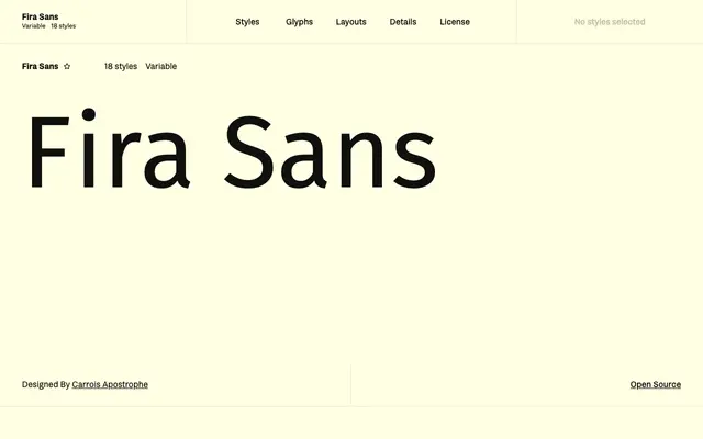 Fira Sans specimen from Fontshare