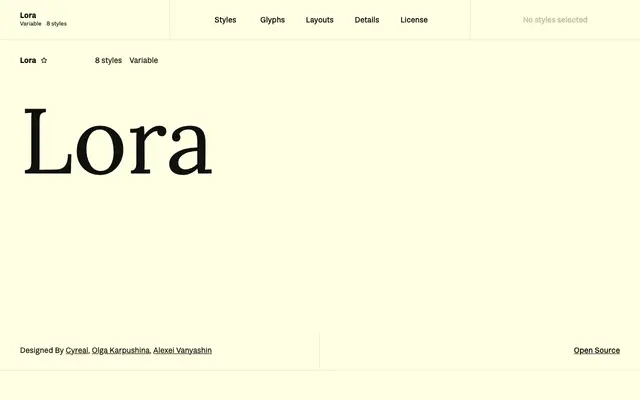 Lora specimen from Fontshare
