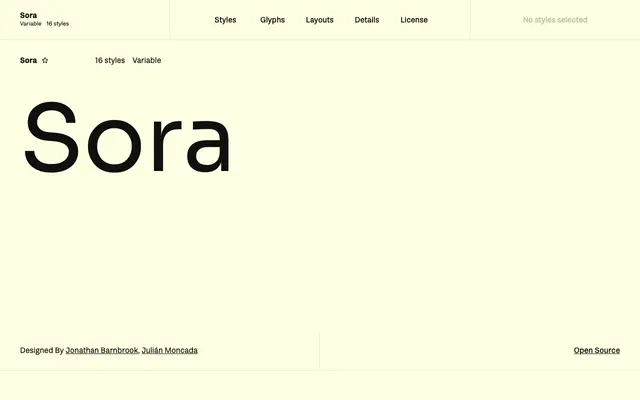 Sora specimen from Fontshare